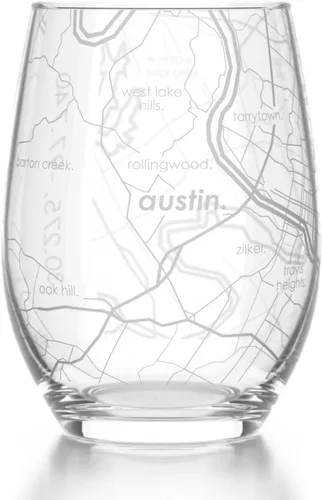 Vista 35 de Well Told Copa de vino sin tallo grabada con mapa de Atlanta, Georgia (15 oz, transparente) - Mapa de ciudad grabado, vaso personalizado, regalos