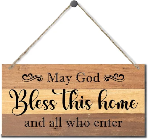 Vista 14 de Letrero decorativo de madera con texto en inglés «May God Bless This Home» («May God Bless This Home»)