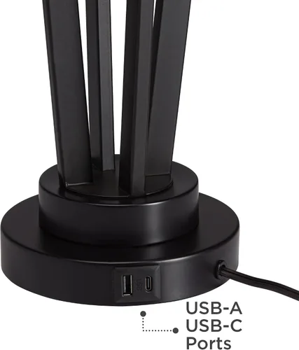 Vista 6 de Franklin Iron Works Picket - Lámpara de mesa industrial moderna con puerto de carga USB, 28 pulgadas de alto, hierro aceitado de bronce aceitado