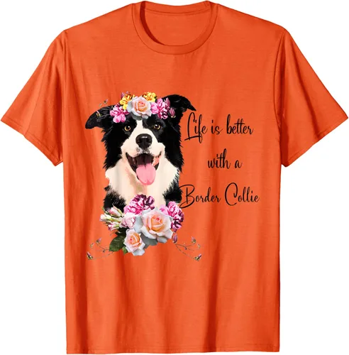 Vista 79 de Life is Better With a Border Collie - Camiseta de perro lindo con flores, gris, S Gris Oscuro