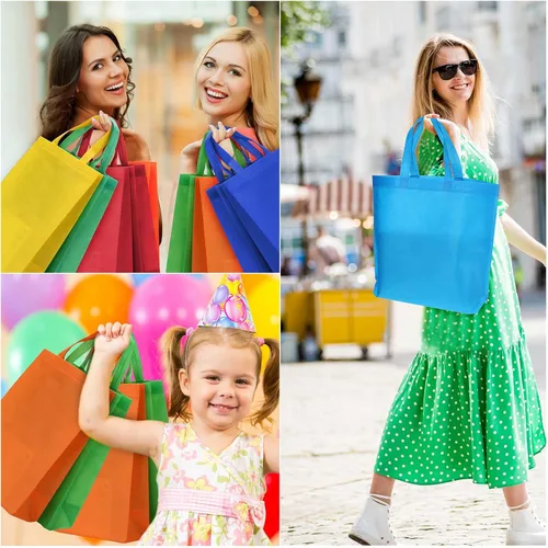 Vista 7 de Jexine 80 bolsas de comestibles reutilizables a granel, bolsas de tela no tejidas a granel, bolsas de compras de regalo multicolor con asas, bolsa