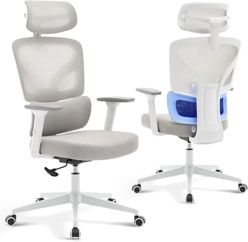 Vista 13 de Silla de oficina ergonómica - Silla de escritorio de malla para el hogar con soporte lumbar ajustable, silla de juegos de computadora con respaldo