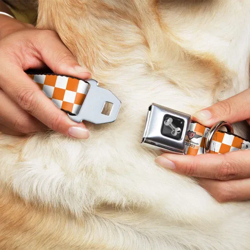 Vista 8 de Buckle-Down Checker White/Tan Orange Dog Collar Bone, Small/9-15