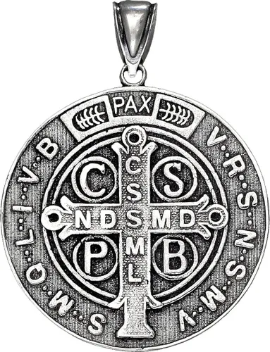 Vista 2 de eJewelryPlus - Colgante de plata de ley con medalla de San Benito, reversible, 2.0 in