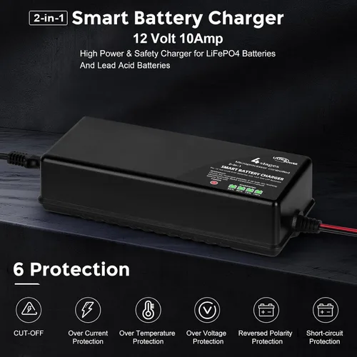 Vista 2 de ULTRAPOWER - Cargador de batería LiFePO4 de 14.6 V 10 A, cargador de batería inteligente para baterías LFP de 12 V y batería de plomo ácido
