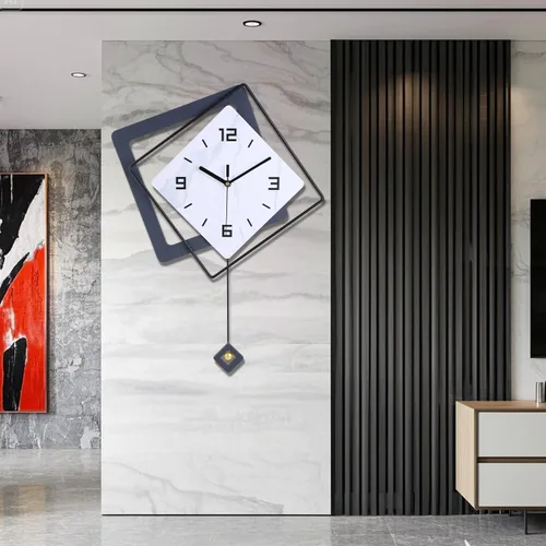 Vista 9 de Reloj de pared con péndulo, silencioso de calidad de cuarzo operado con batería, relojes de pared grandes modernos para decoración de sala de estar