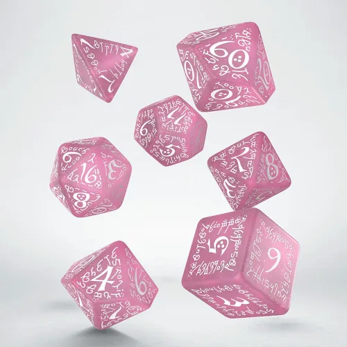 Vista 2 de Juego de dados Elvish Shimmering Pink & White de Q-Workshop, juego de mesa de dados