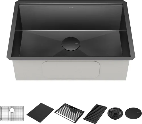 Vista 33 de DELTA FAUCET Delta Rivet 25 Pulgadas de Acero Inoxidable Negro Fregadero de Montaje Superior de Calibre 16 para Cocina con Tarja Única en Acabado