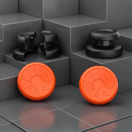 Vista 2 de PlayRealm NO FALLING OFF Thumbstick Extender & Silicone Grip Cover 2 Sets for PS5 & PS4 Controller (Turbo Orange)