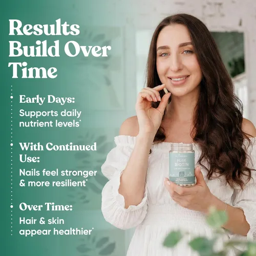 Vista 6 de Suplemento Biotin 0.00017 oz, 120 cápsulas vegetarianas (para el crecimiento del cabello, piel y uñas)