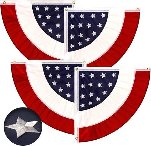 Vista 13 de G128 Bandera de abanico plisada de Estados Unidos, estrella de 1.5 x 1.5 pies, círculo central, decoración patriótica del 4 de julio, estrellas