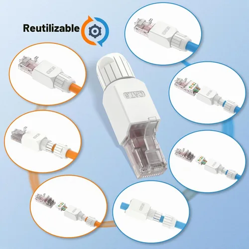 Vista 8 de VCELINK - Conector RJ45 Cat6 sin herramientas, paquete de 2, chapado en oro, UTP 23-26AWG 23-26 AWG Network Cable Compatibility, Toolless Field