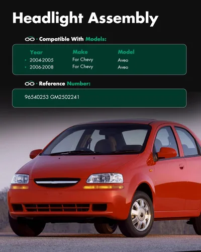 Vista 5 de SCITOO - Conjunto de faros delanteros compatibles con Chevy AVEO 2004-2008, carcasa cromada transparente en par, GM2502241