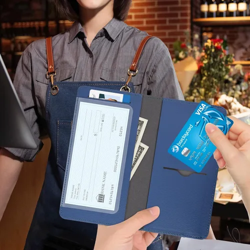 Vista 5 de RSAquar Funda para chequera personal, soporte para chequera con bloqueo RFID y divisor de plástico transparente integrado para cheques duplicados