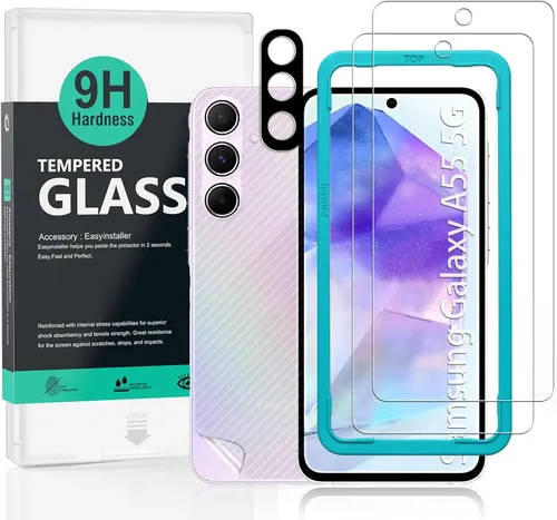 Vista 8 de Ibywind Protector de pantalla para SamSung Galaxy A51, con 2 piezas de vidrio templado, 1 protector de lente de cámara, 1 película de fibra