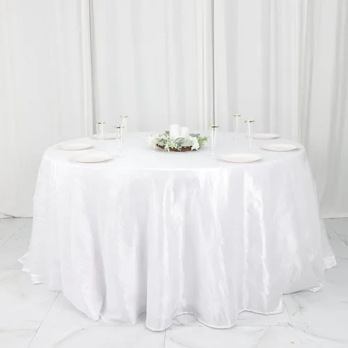 Vista 6 de Tableclothsfactory Mantel rectangular de tafetán arrugado de acordeón azul polvoriento, de 60 x 102 pulgadas, perfecto para ceremonias de boda
