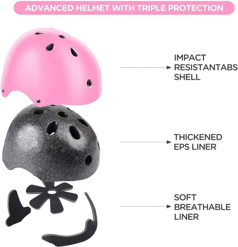 Vista 19 de Casco ajustable para niños con rodilleras, coderas y muñequeras - Cascos de bicicleta para niños pequeños de 3-5, 5-8, 8-14 años - Perfecto