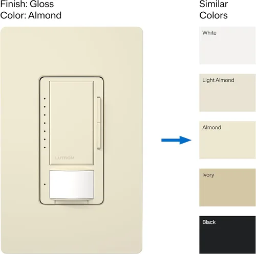 Vista 2 de Lutron Maestro Interruptor regulador con sensor de movimiento para baño, garaje, lavandería y armario, sensor de ocupación y ausencia