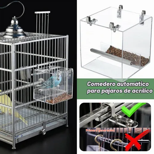 Vista 3 de Comedero automático para pájaros sin ensuciar, jaula para mascotas, contenedor de comida para semillas para periquito, canario, cacatúa, loro