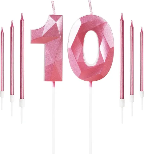 Vista 58 de Vela rosa de cumpleaños número 1 con 6 velas largas, decoraciones de decoración de pastel para fiesta de niña de 1 año, suministros de celebración