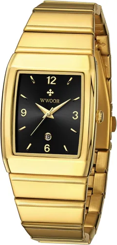 Vista 6 de WWOOR Relojes cuadrados para hombres y mujeres, reloj cuadrado de acero inoxidable para hombre con fecha, reloj casual con fecha cuadrada
