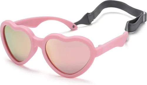 Vista 23 de Gafas de sol polarizadas flexibles en forma de corazón para bebés con correa ajustable para niños pequeños y bebés de 0 a 24 meses B9*