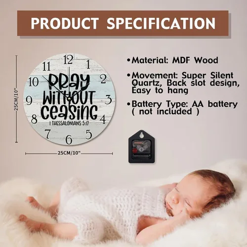 Vista 7 de Reloj de pared con versículo bíblico, arte religioso, reloj de madera, texto inspirador cristiano, reloj de madera rústico personalizado para ella