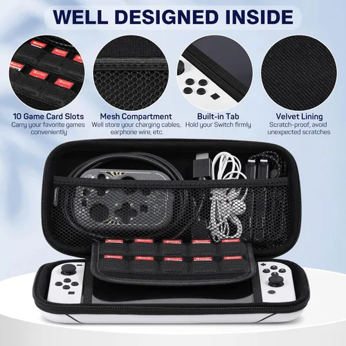 Vista 5 de MoKo Funda de transporte para Nintendo Switch modelo OLED 2021Nintendo Switch, funda de transporte portátil de viaje con 10 ranuras para tarjetas