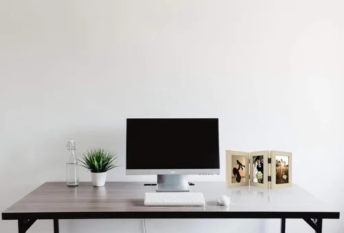 Vista 8 de Golden State Art - Marco decorativo con bisagras para mesa, escritorio, 3 aberturas verticales, con cristal real