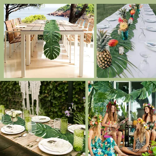 Vista 6 de AerWo 4 caminos de mesa artificiales de hojas de palma de 72 pulgadas, camino de mesa de hojas de palma tropicales para bodas, decoración de mesa
