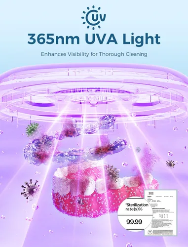 Vista 6 de Estefanlo Limpiador ultrasónico de retenedores, máquina limpiadora de retenedores de 45 kHz con temporizador automático digital LED, limpiador