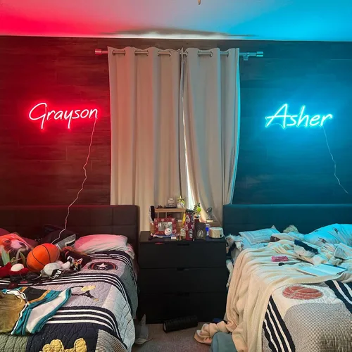 Vista 7 de Letreros de neón personalizados con atenuador remoto, letrero de nombre de neón personalizado para decoración de pared, letrero de neón LED