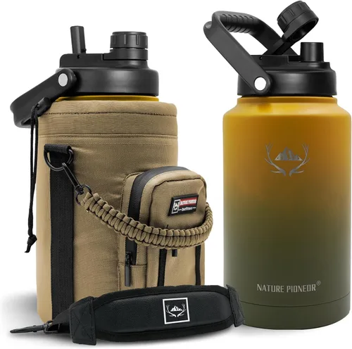 Vista 21 de NATURE PIONEOR Botella de agua aislada de 84 onzas, jarra de agua de acero inoxidable con doble vacío con soporte/portador, boca ancha, deportes al