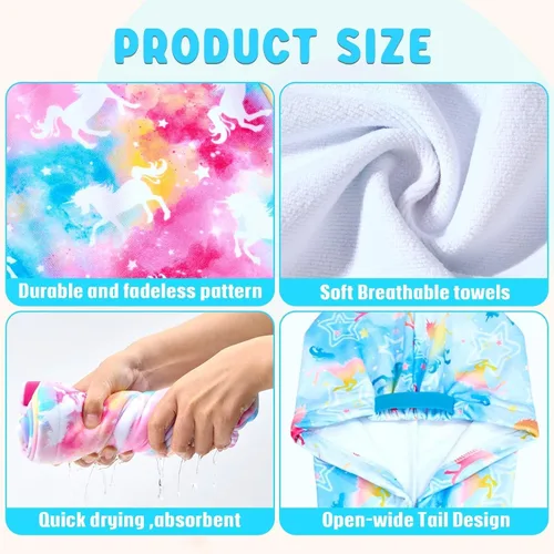 Vista 3 de WAWSAM Paquete de 2 toallas de secado de cabello para niños, toalla de microfibra para el cabello para niñas, gorro de pelo de secado rápido con Azul