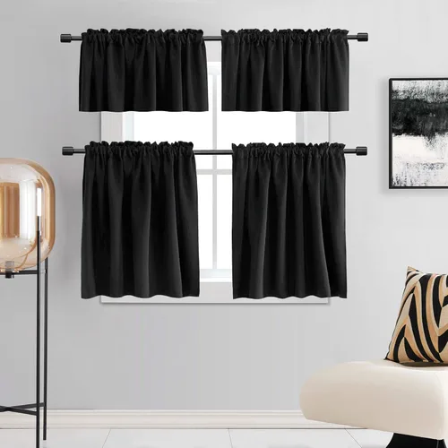 Vista 3 de DONREN Cortinas Cenefas de 20 pulgadas de largo - 2 paneles opacos aislantes térmicos pequeñas cenefas de cortina para baño con bolsillo para barra