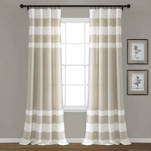 Vista 11 de Lush Decor Juego de cortinas de ventana de algodón teñido con hilo de rayas grises (84 x 40 pulgadas)
