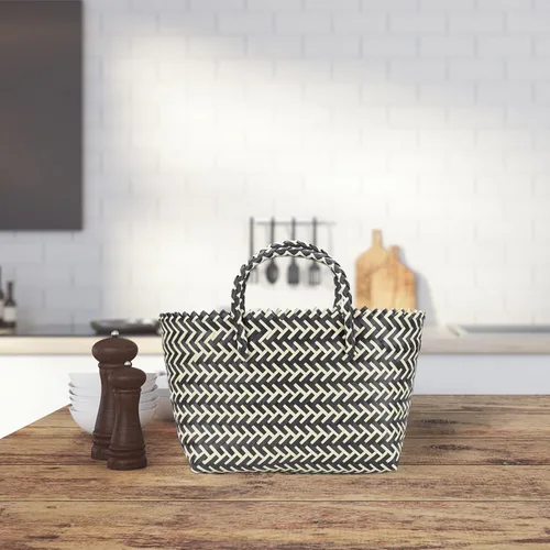 Vista 6 de Zerodeko 1 unid bolso hecho a mano bolsas de plástico bolsa de rayas de moda bolsa de gran capacidad, Negro