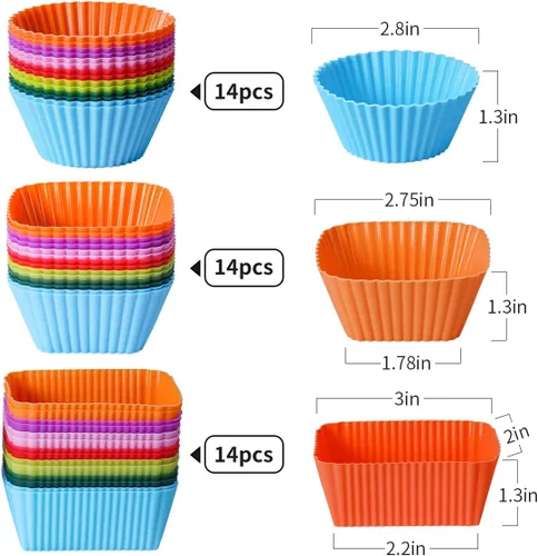Vista 3 de Divisores de silicona Bento para lonchera, 3 formas de redondo, cuadrado y rectangular estándar, forros de silicona reutilizables para magdalenas