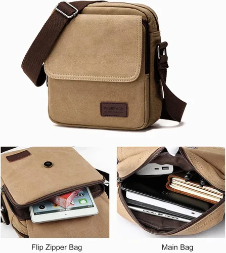 Vista 5 de Bolso cruzado para hombre bolso lateral para hombre bolso de hombro para hombres y mujeres pequeño bolso de mensajero de lona para teléfono