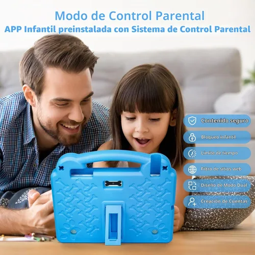 Vista 6 de Tableta de 10 pulgadas para niños con control parental, 8 (4+4) GB de RAM 64 GB ROM, Octa Core, WiFi 6, batería de 5000 mAh, GMS - Tableta para Azul