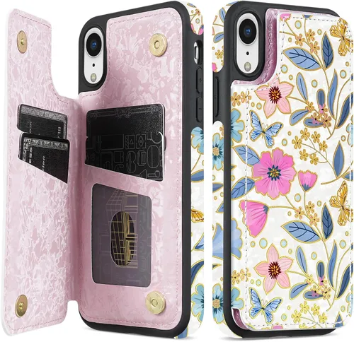 Vista 10 de NNH Funda tipo cartera compatible con iPhone Xs Max con bloqueo RFID, ranuras para tarjetas, folio de piel sintética, función atril, doble cierre