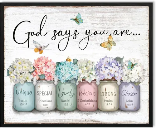 Vista 9 de Dios Dice Que Eres Arte de Pared: Arte de Pared con Versículo Bíblico Cristiano Inspiracional, Escritura Religiosa, Regalos de Aliento para Mujeres