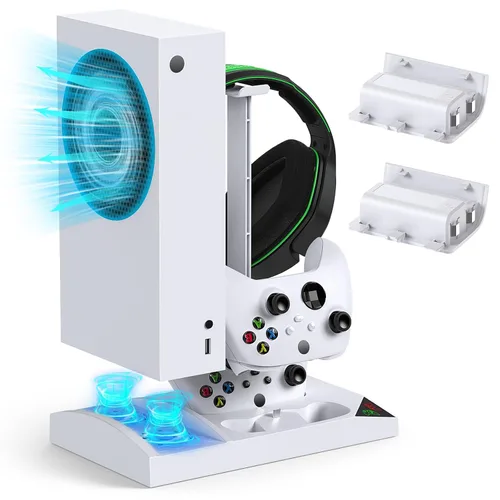 Vista 8 de Charger Stand with Cooling Fan for Xbox Series S Console and Controller,Vertical Dual Charging Dock Accessories with 2 x 1400mAh Rechargeable Negro
