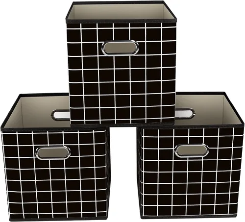 Vista 46 de Yunkeeeper - Contenedores de almacenamiento, cubos organizadores de tela con asa, cubos plegables para almacenamiento de tela o accesorios, 11 x 11
