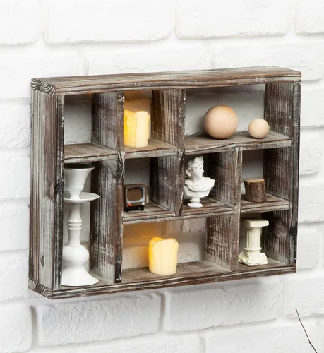 Vista 7 de J JACKCUBE DESIGN MK570A - Estante rústico multiranura, con 9 compartimentos, caja de sombra para montaje en pared, para colección, estuche cuadrado
