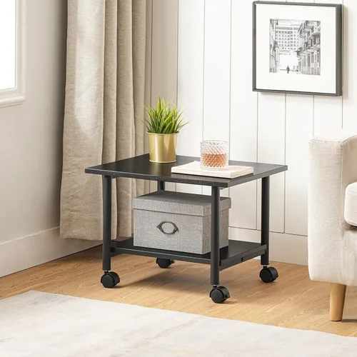 Vista 5 de HOOBRO Soporte para impresora, carrito de impresora industrial debajo del escritorio de 2 niveles con estante, estante de almacenamiento móvil Negro