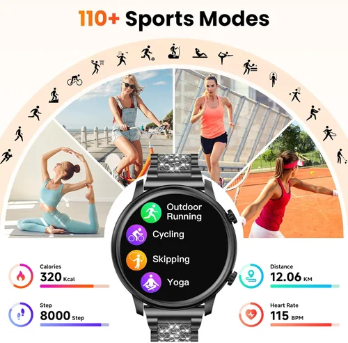 Vista 3 de Hwagol Relojes inteligentes para mujer, teléfonos Android compatibles con iPhone (llamada Bluetooth), monitor de ritmo cardíaco y sueño, 100 modos