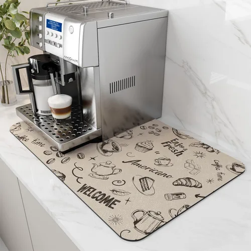 Vista 9 de AMOAMI Tapete de café absorbente con parte trasera de goma para secar platos para encimera de cocina, accesorios de bar para debajo de la cafetera
