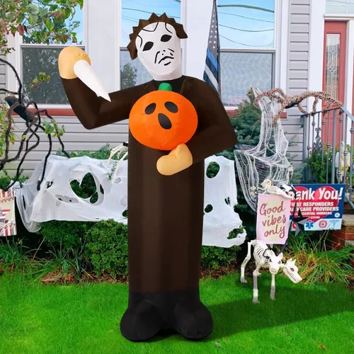 Vista 5 de COMIN Asesino de calabazas inflable de Halloween de 6 pies con LED incorporados, decoración de patio para fiestas de vacaciones en interiores