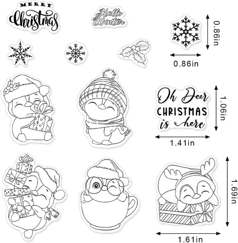 Vista 2 de Sellos transparentes de Feliz Navidad para hacer tarjetas, diseño de pingüino de invierno con copos de nieve, sellos de goma transparente para Oh